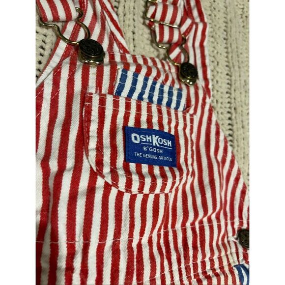 Baby Oshkosh B’Gosh Vestabak Overalls Red White & Blue Striped 18M VTG USA RARE - Picture 5 of 8